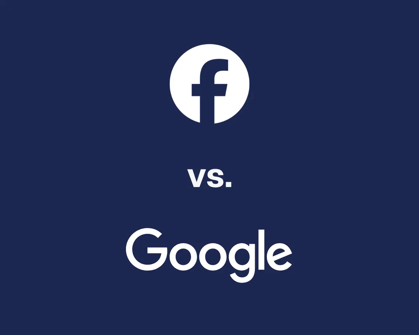 Logos de Facebook Ads vs. Google Ads sobre fondo azul marino