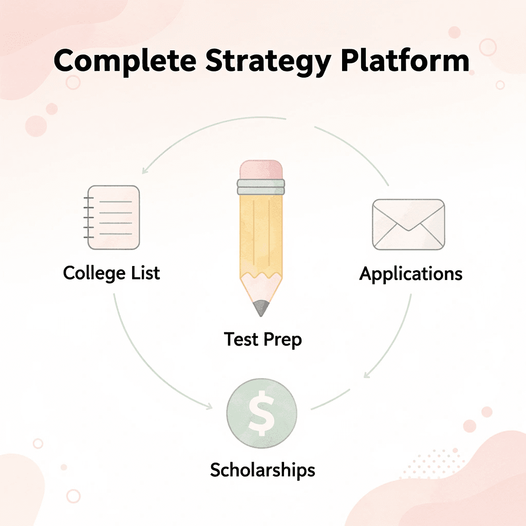 Hub and spoke diagram showing Kollegio's integrated college planning platform