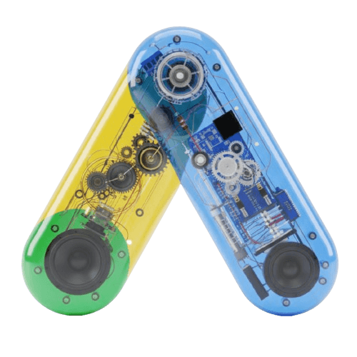 A 3D icon featuring a cluster of frosted pastel blue and pink clouds inside a glossy blue rounded square frame.