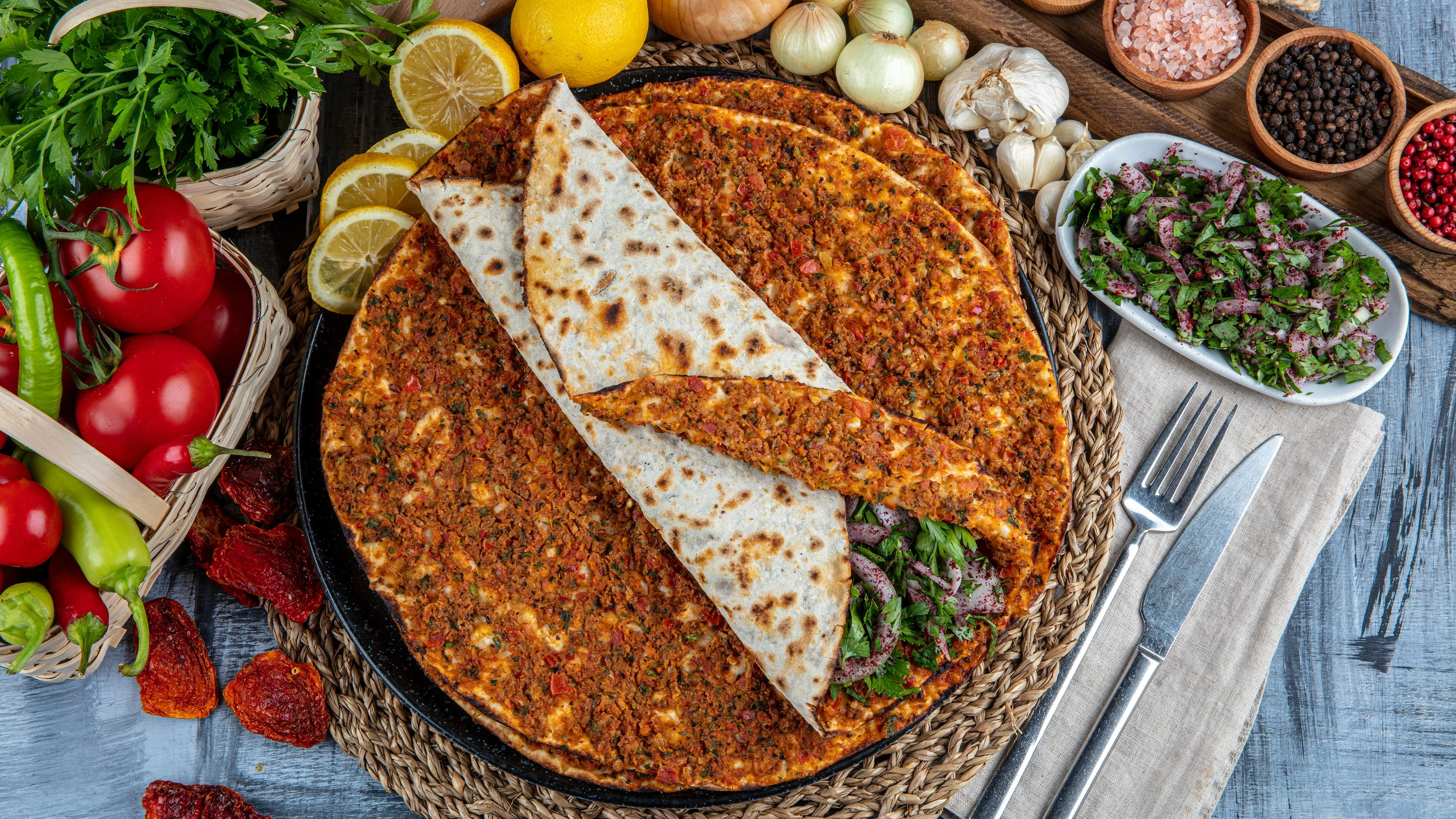 Turkish flatbread with toppings
