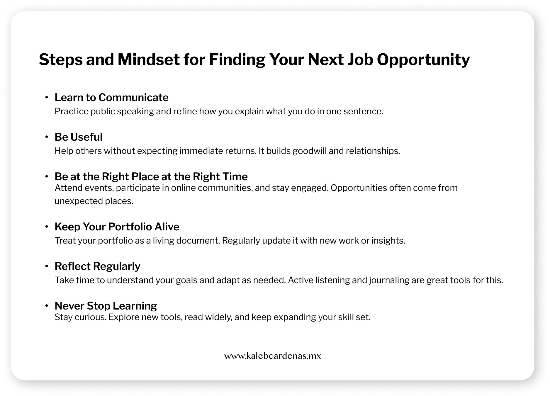 List of steps and mindset to find a new job opportunity