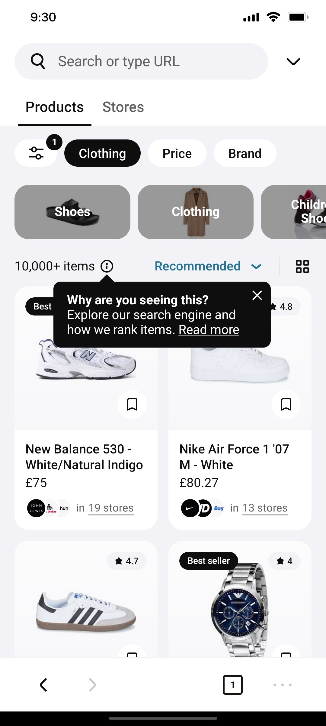 Klarna Search Product page 1 Screen
