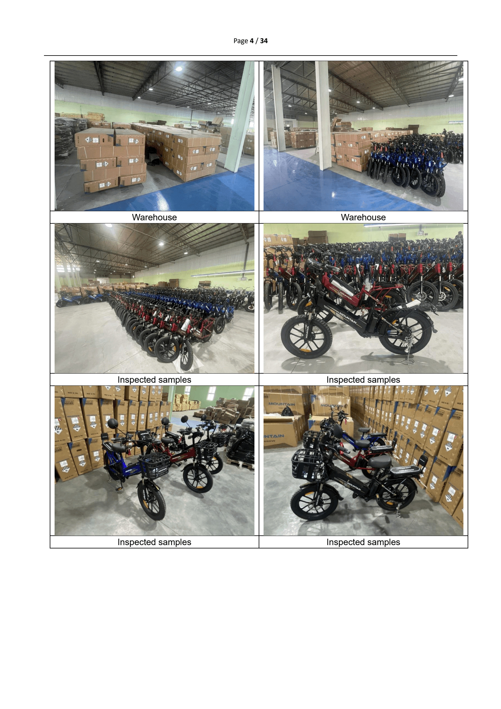 Audit 1 report page 4 warehouse and inspected samples