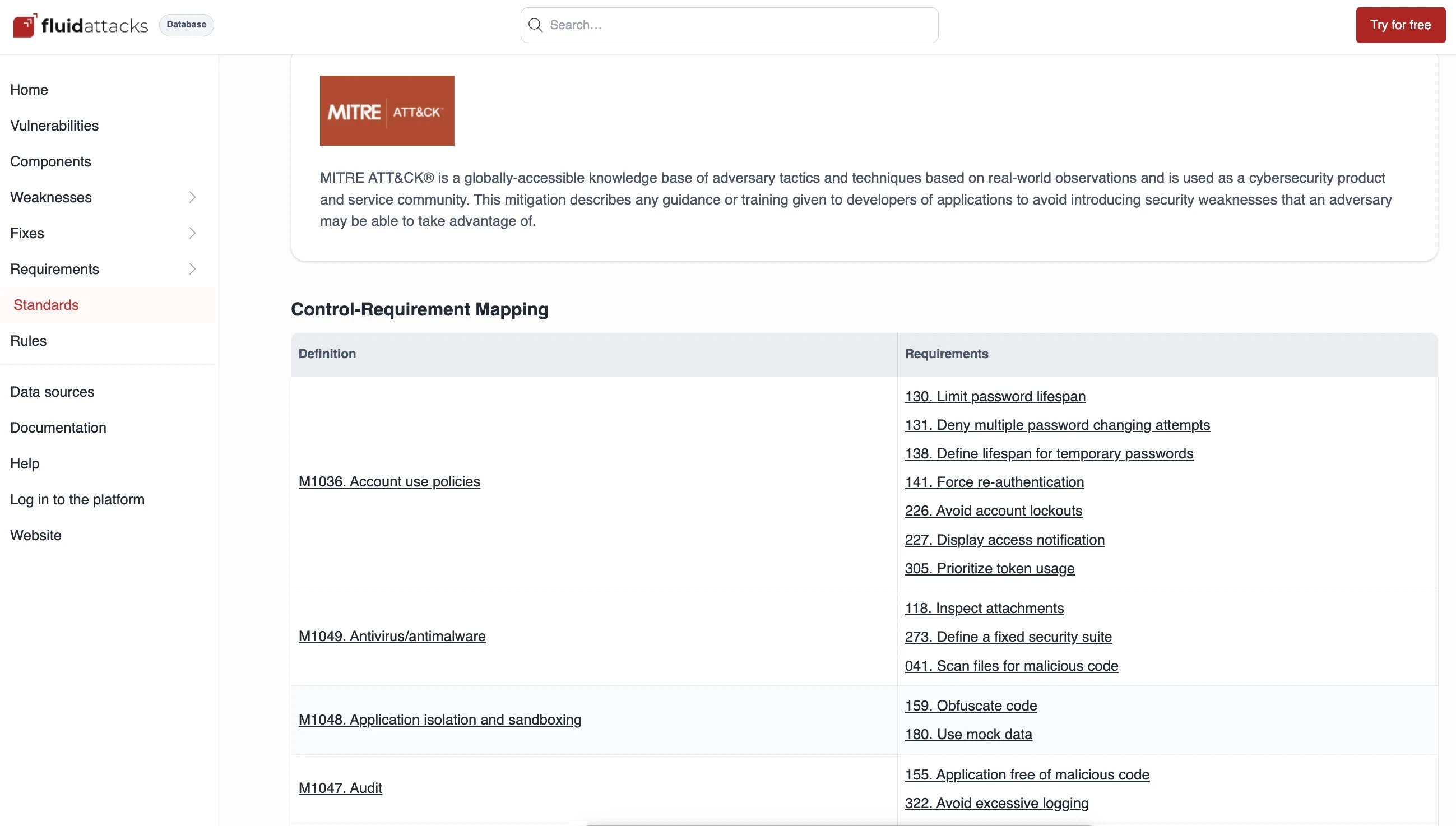 Mitigaciones de MITRE ATT&CK mapeadas a requisitos de Fluid Attacks