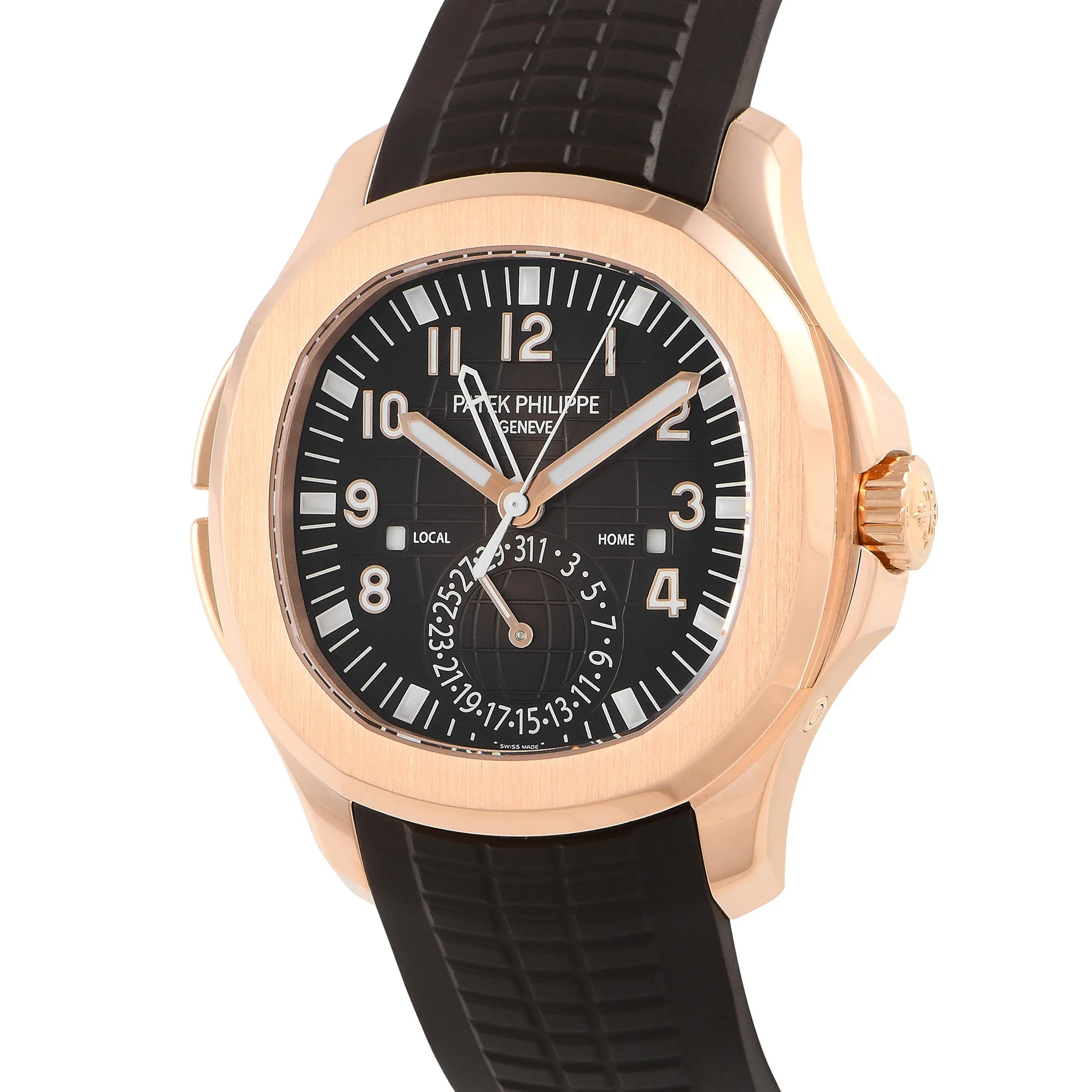 Patek Philippe Aquanaut Rose Gold Brown Dial 5164R seen at an angle