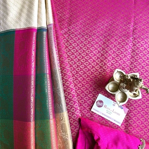 Cream Half & Half Semi Kanchivaram Art Silk Saree