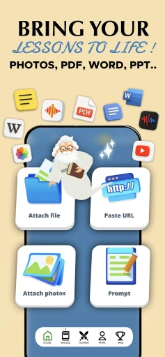 Upload section in Aistote supporting PDF, PowerPoint slides, YouTube video links, and live audio recordings.