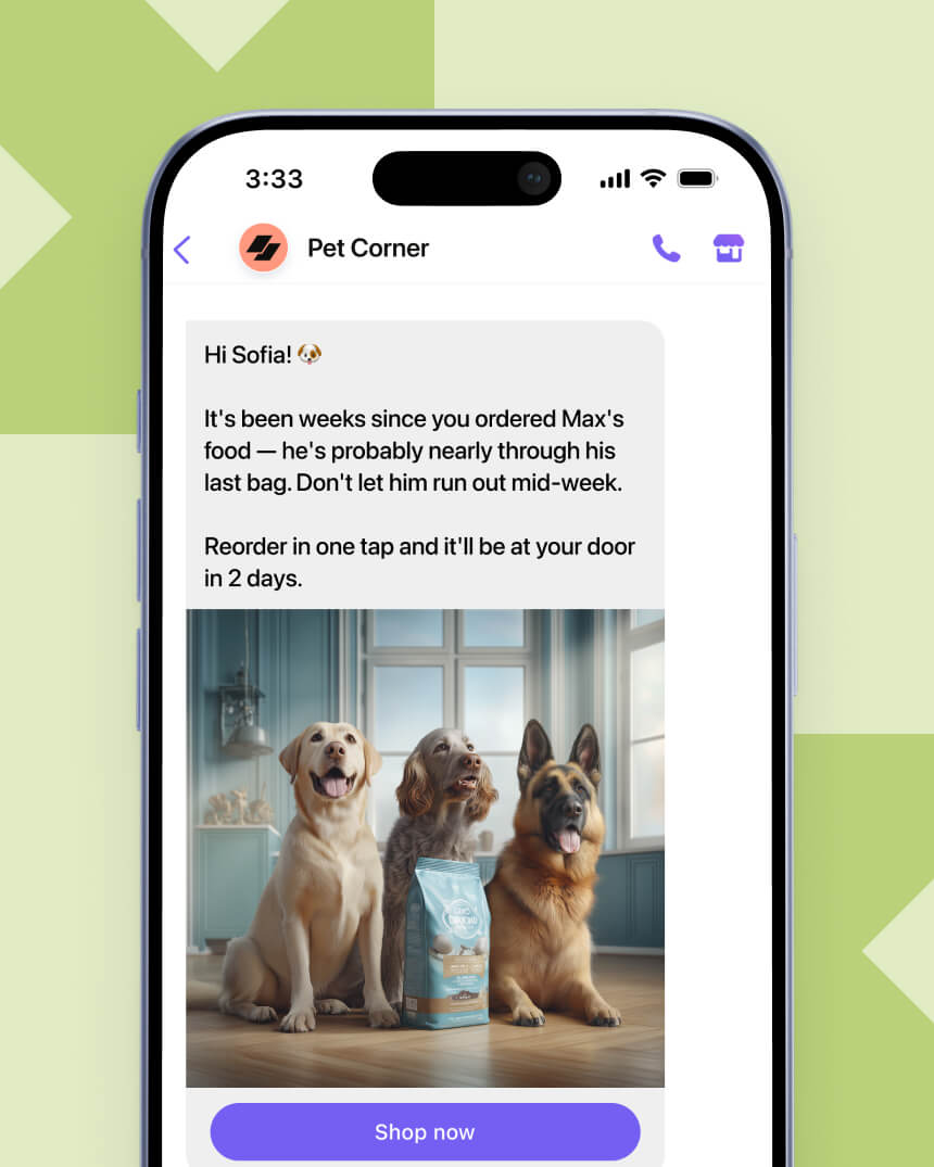 Viber messaging campaign showcasing a personalized  product recommendation message from a home and garden e-commerce store.