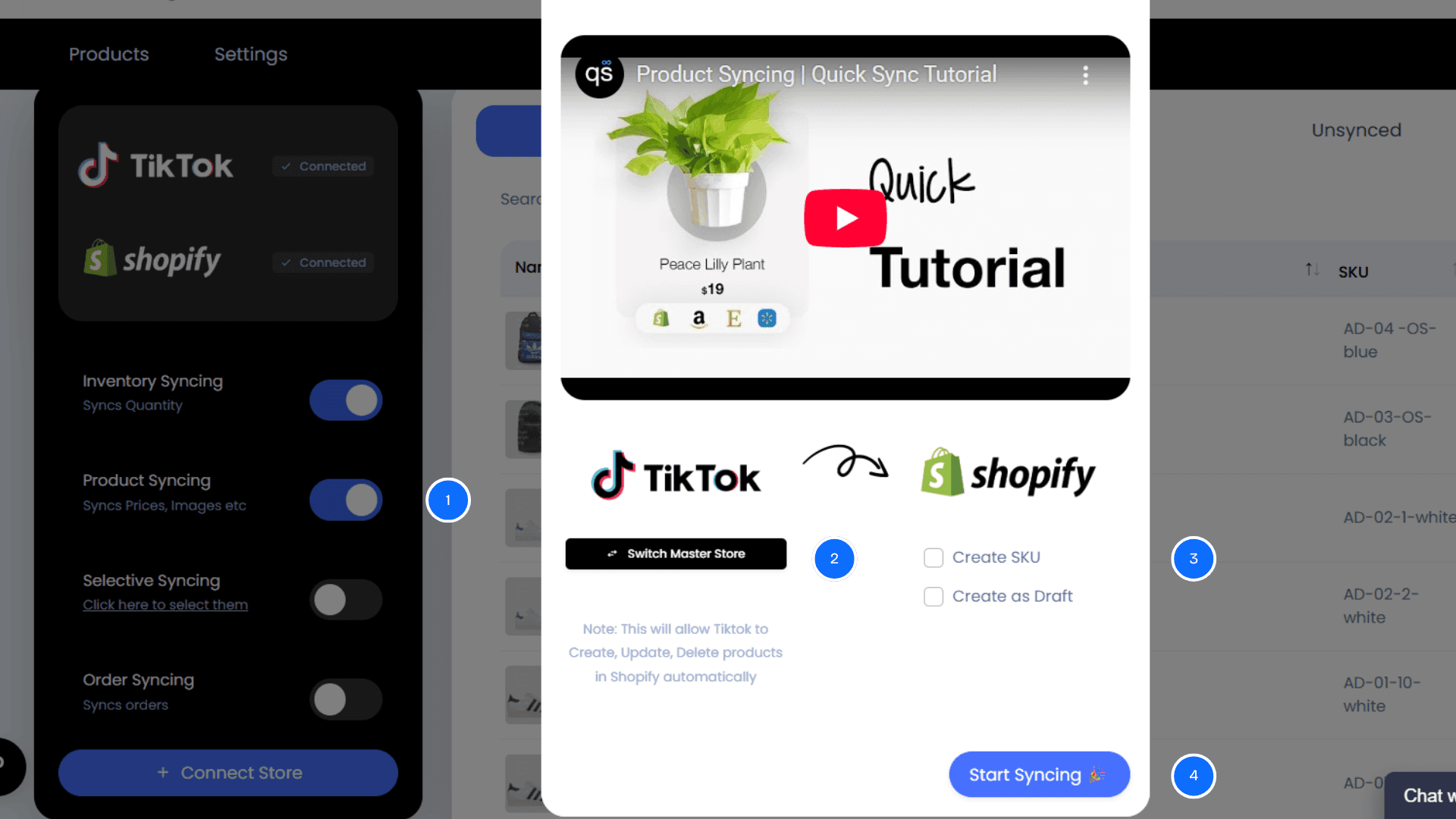 Syncing TikTok and Shopify Products with QuickSync