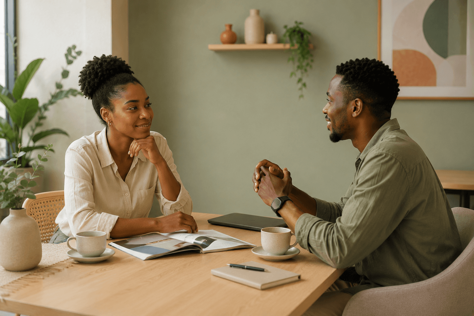 Man and Woman Discussing at a Desk