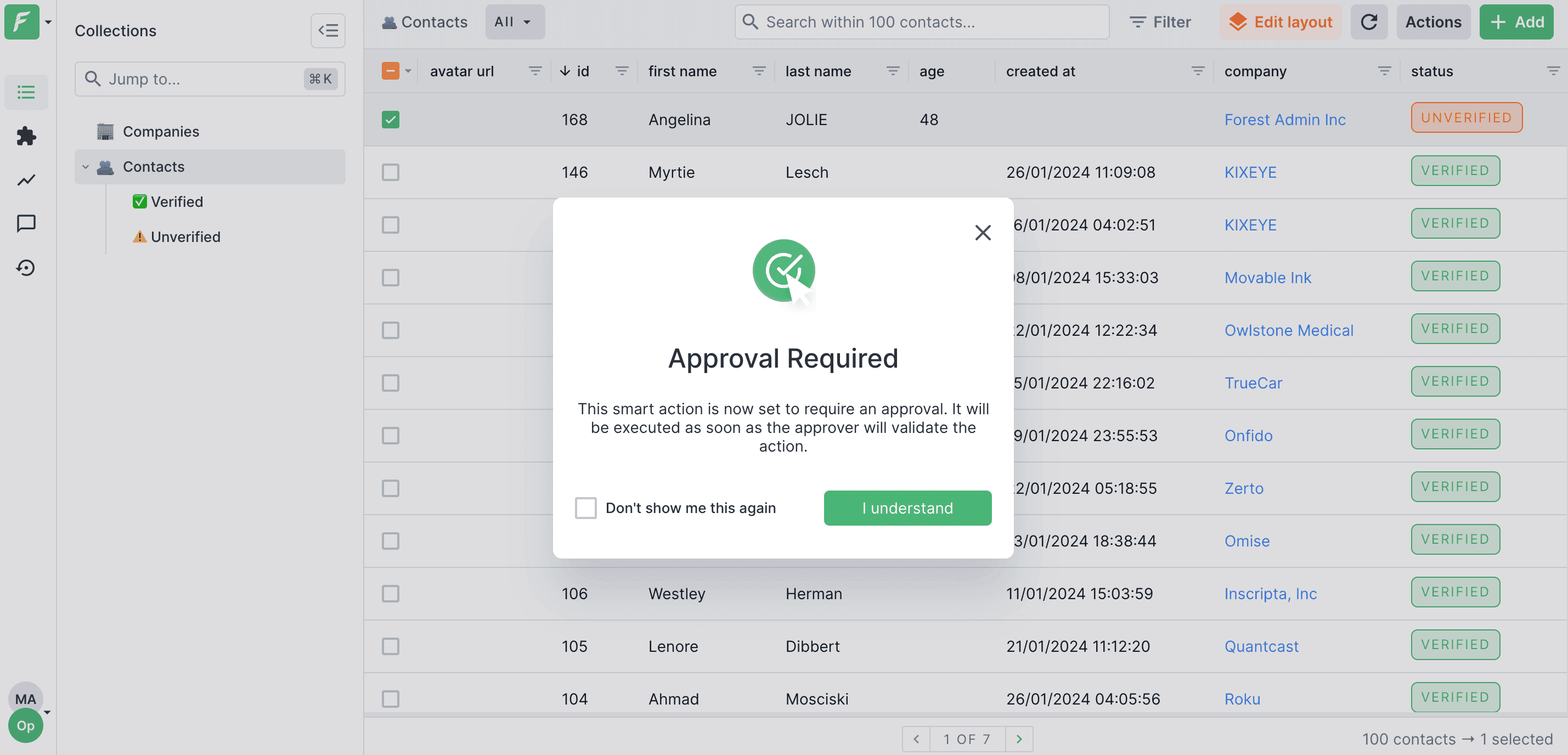 Profile verification with an approval request