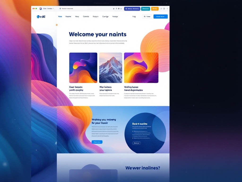 A website with a blue and purple background with three images of abstract art.