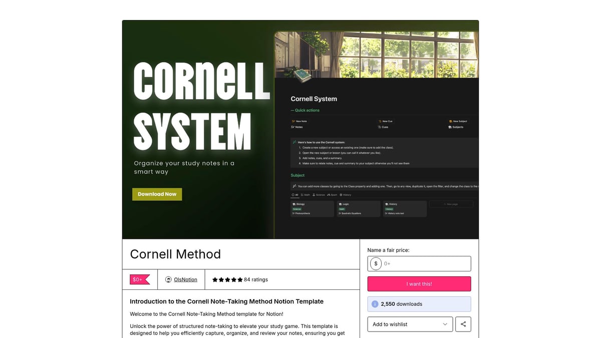 Top 10 Notion Templates for Students to Boost Productivity 2026 - Cornell Method Notion Study Template