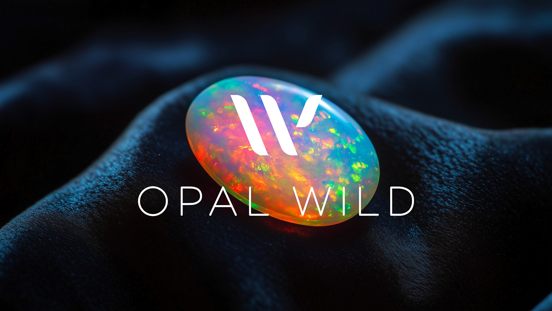 Opal Wild stone overlaid with the brand vertical logomark.