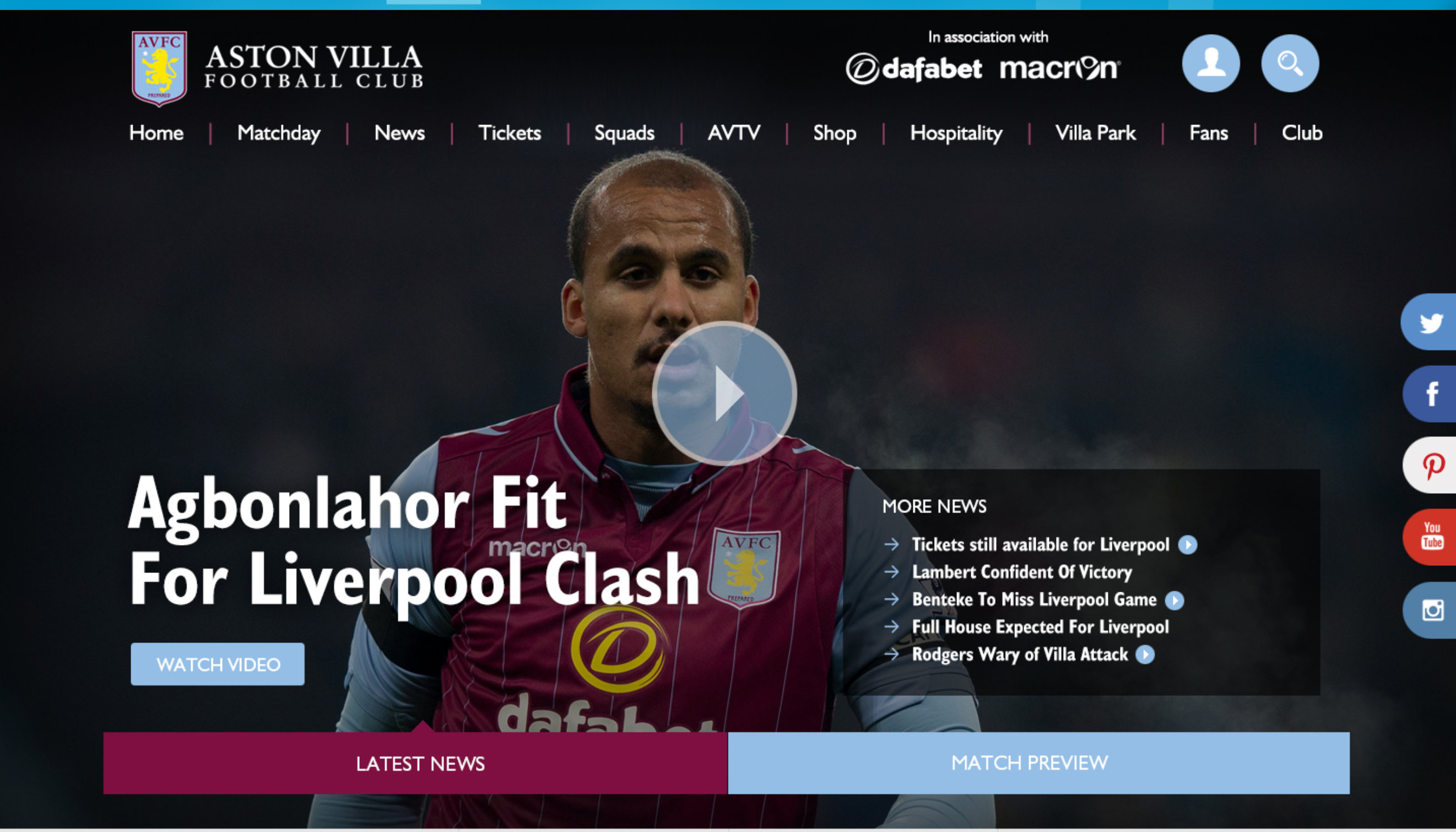 Homepage concept for Aston Villa