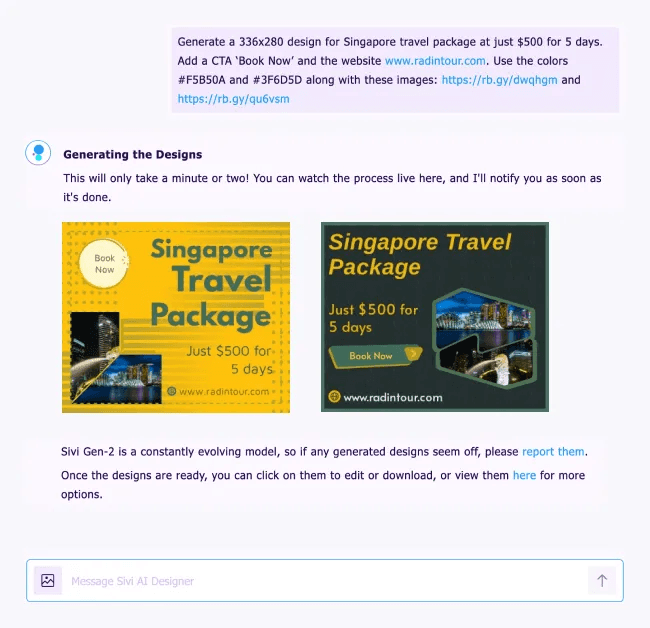 Chat to designs with Sivi AI Designer