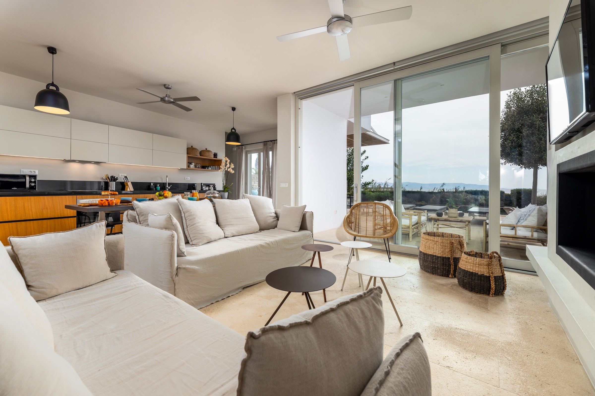 Beach front villa interior living room