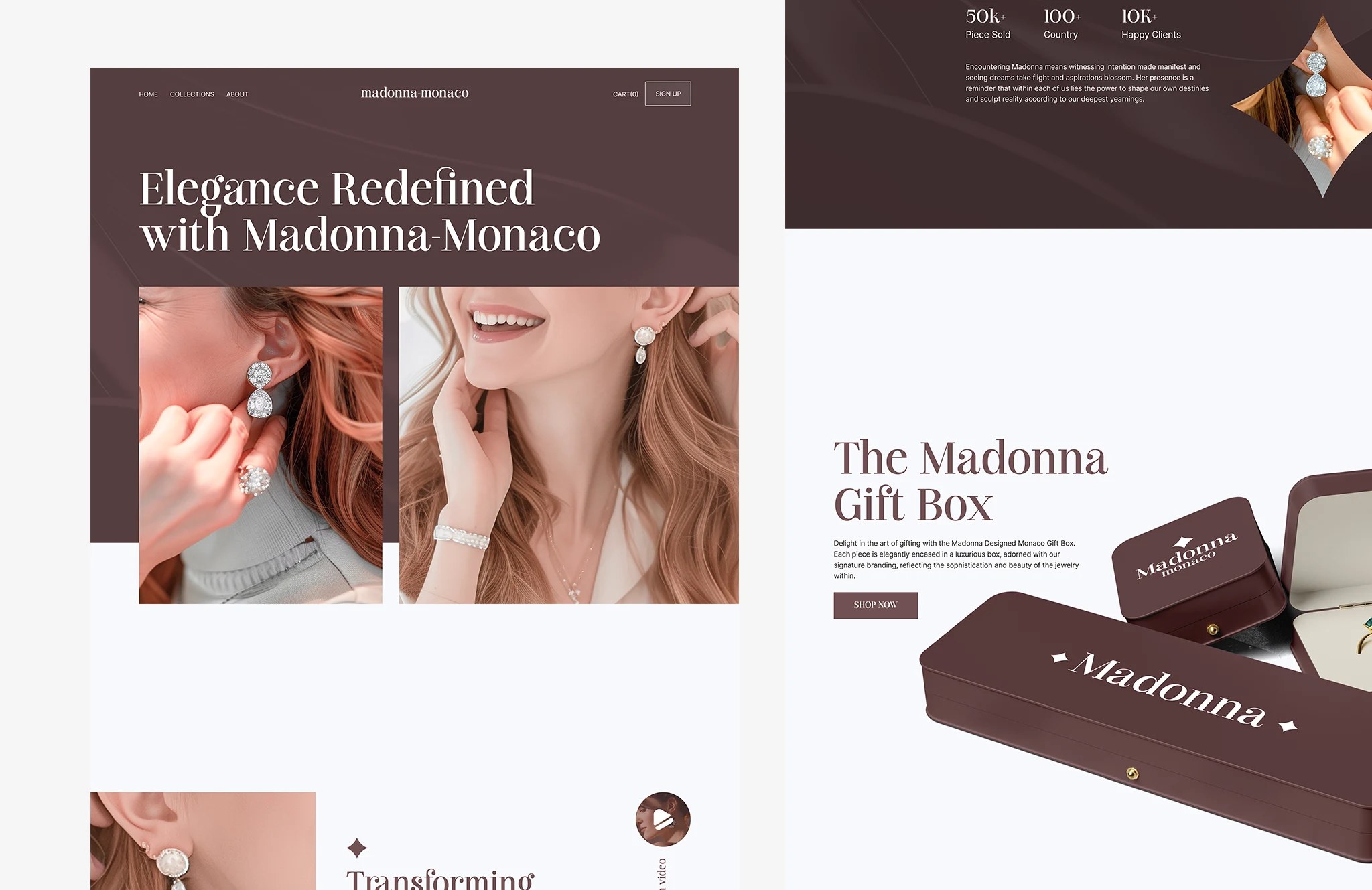 Luxury jewelry ecommerce website design showcasing elegant earrings and premium fashion branding