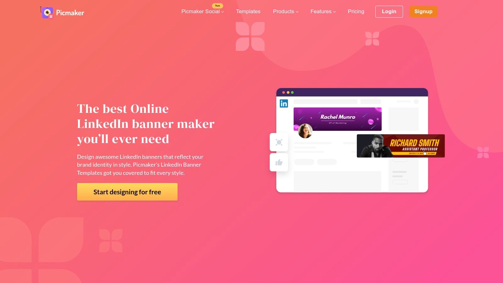 Picmaker's LinkedIn banner templates and editor interface