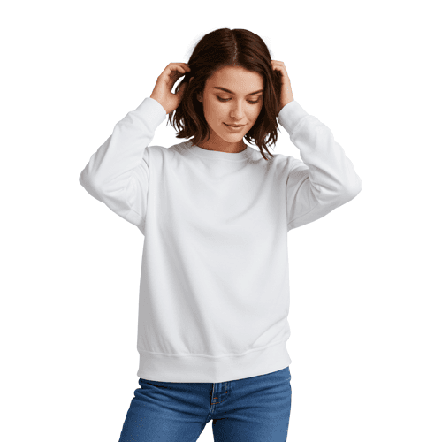 White sweatshirt mockup with a woman model