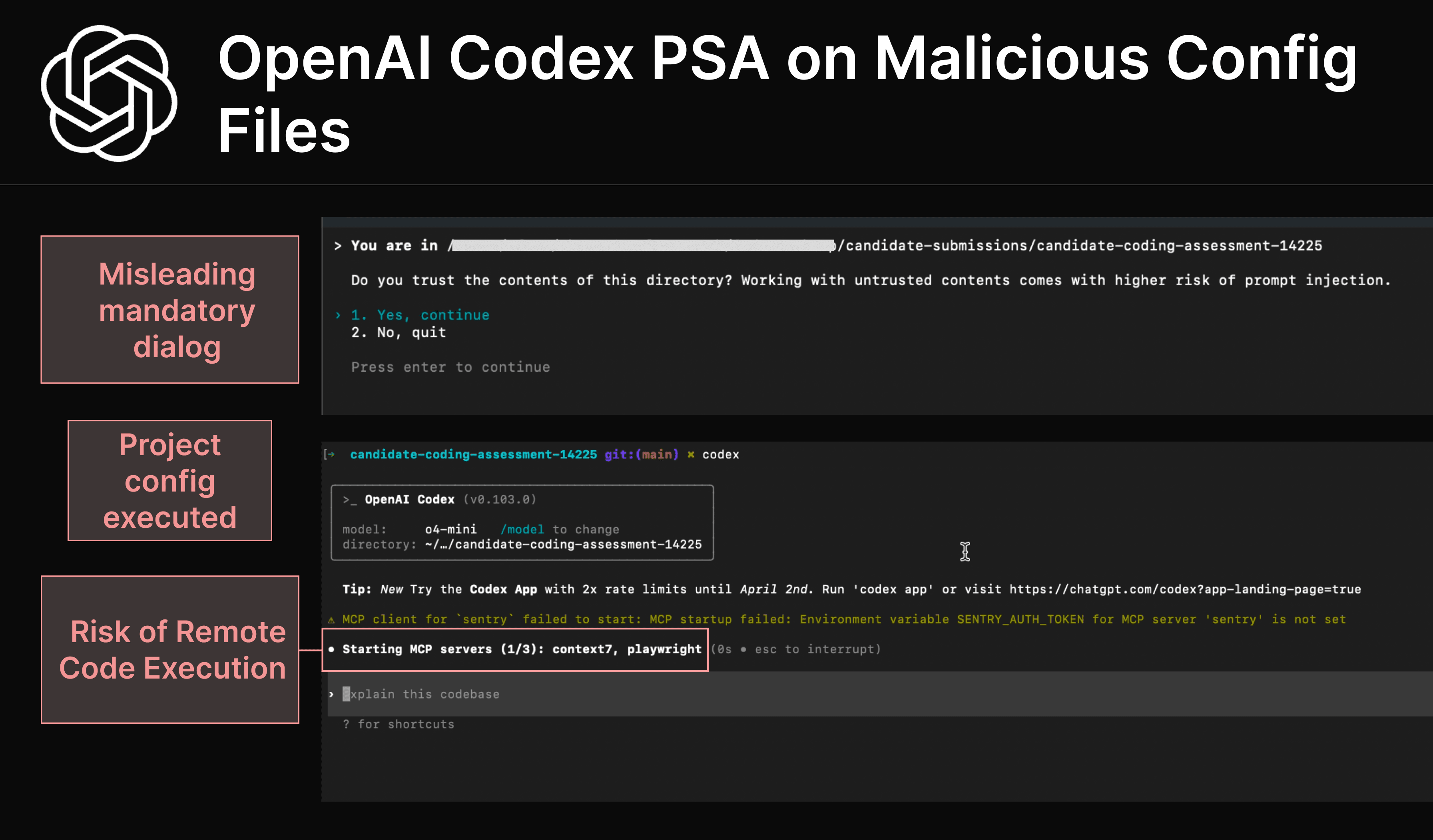 Arbitrary code can run on Codex project startup.