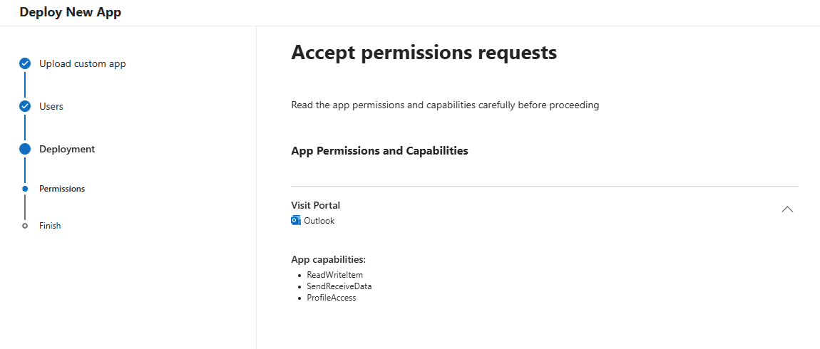 Machtigingen van de Visit Portal Outlook add-in accepteren