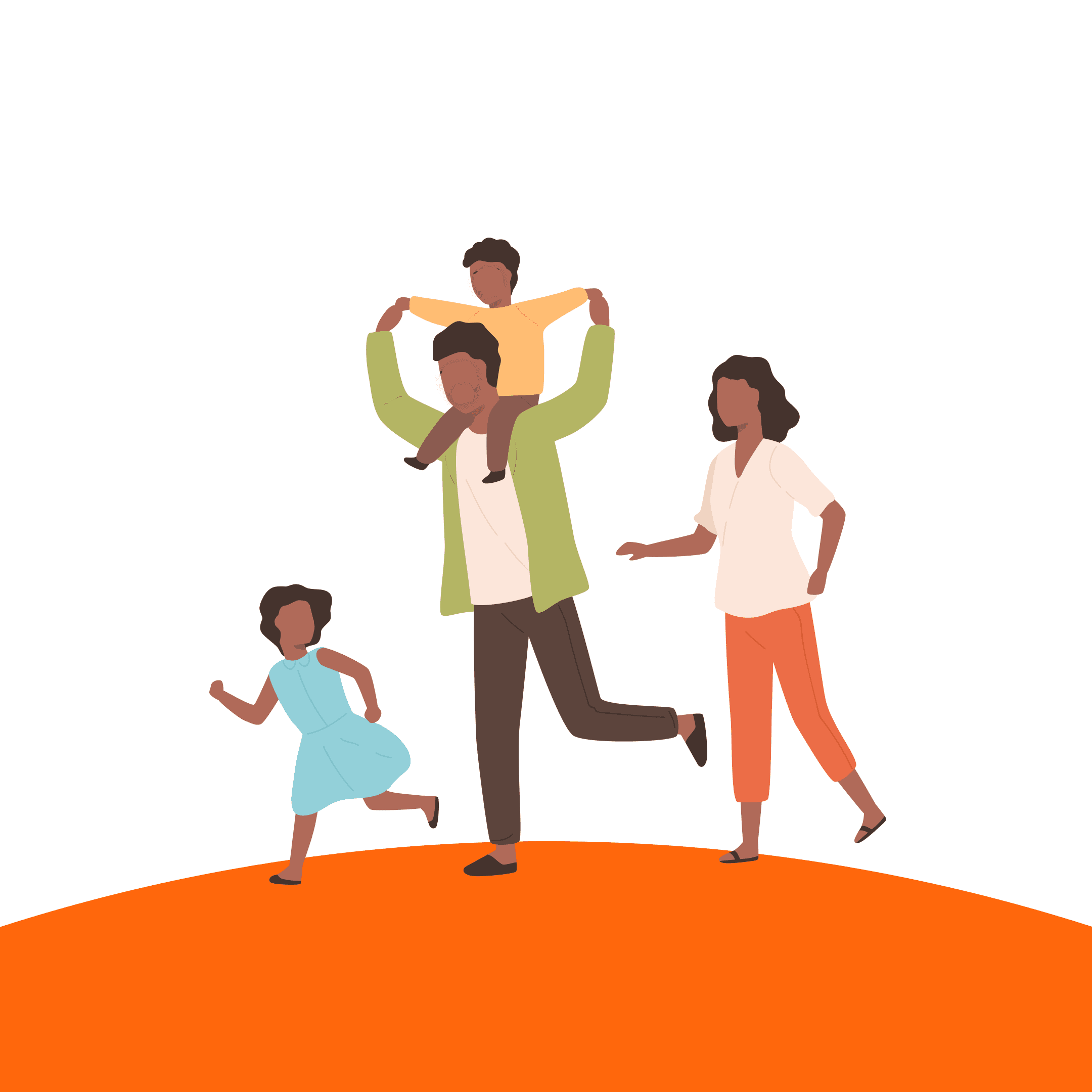 Illustration of Mother Matilda running with her two children, representing a busy parent persona