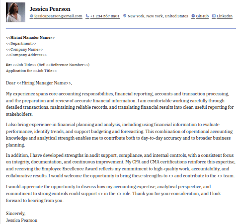 Cover letter generated by Scale.jobs shown in a clean template layout