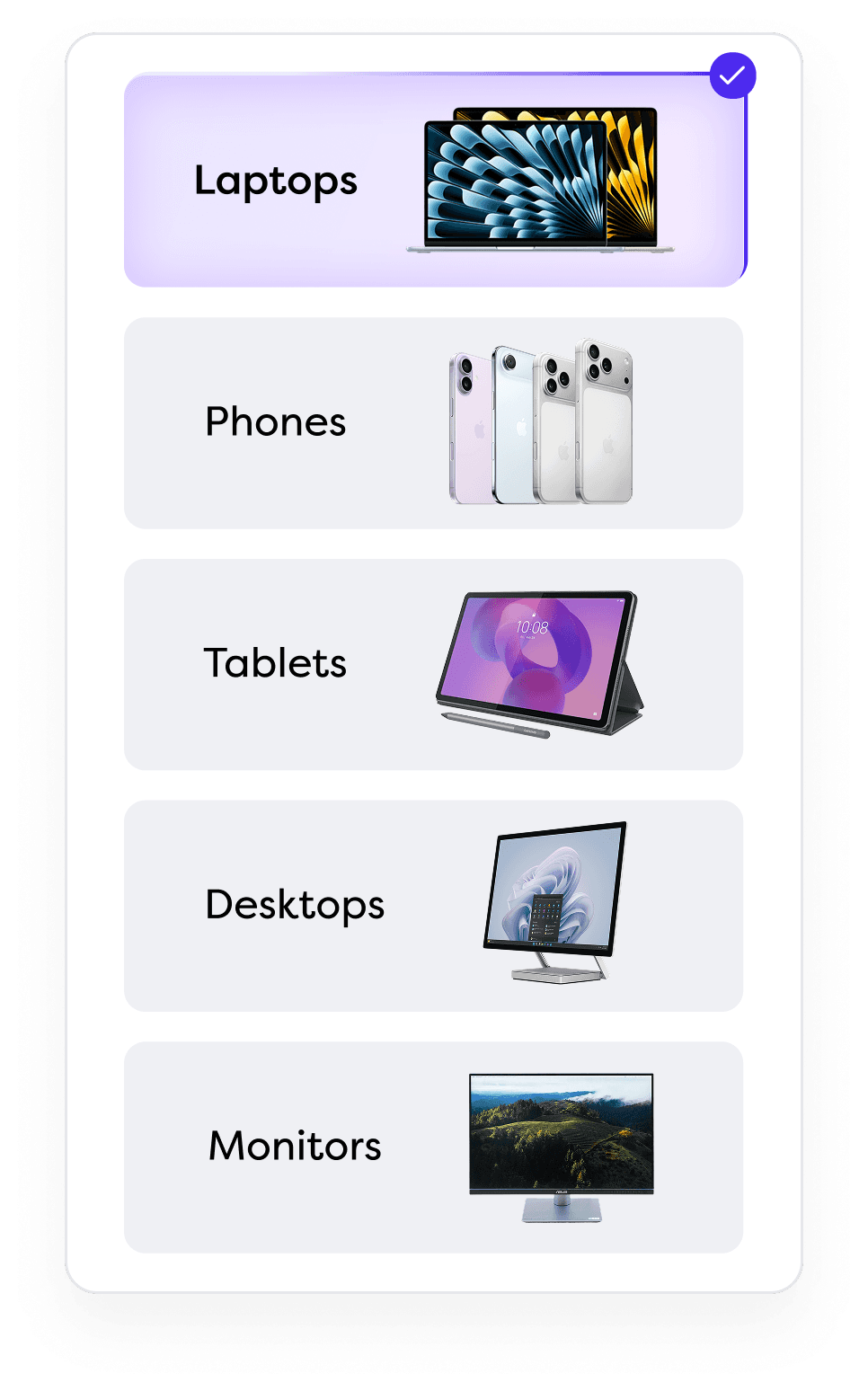 Select laptops, phones, tablets, desktops, monitors and more