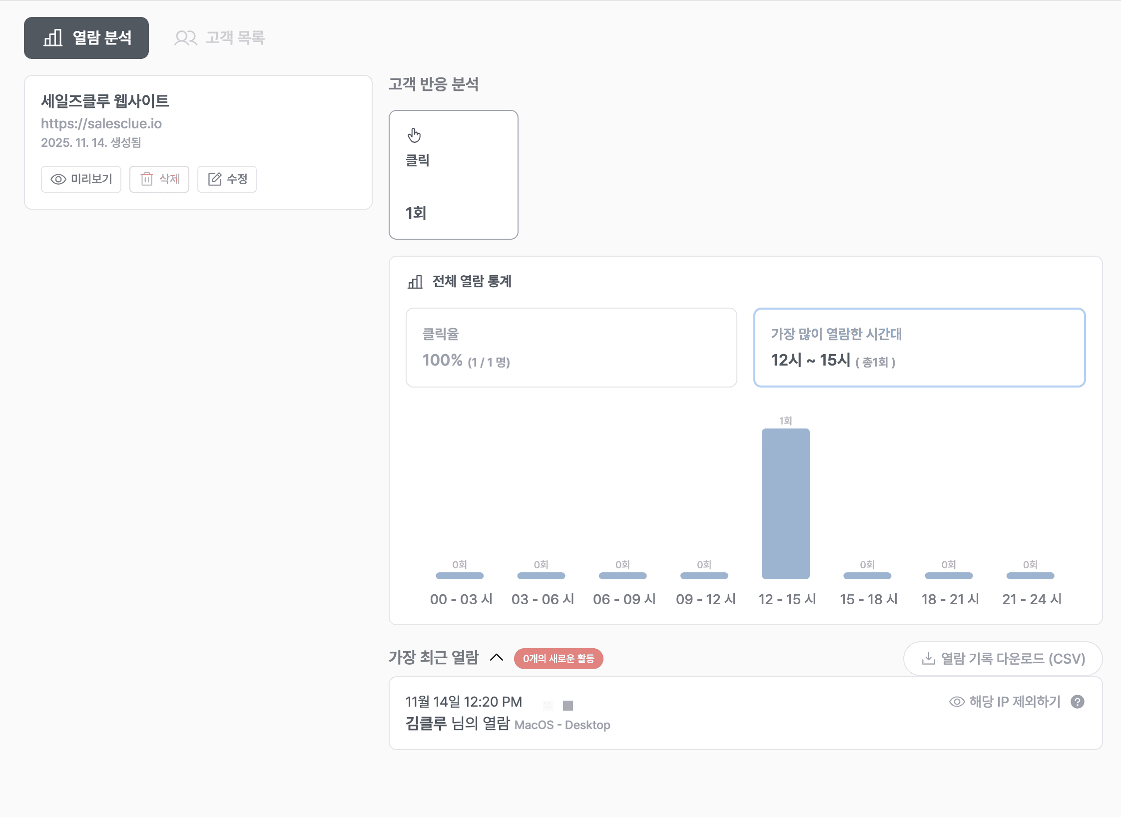 세일즈클루 단축 URL 열람 분석