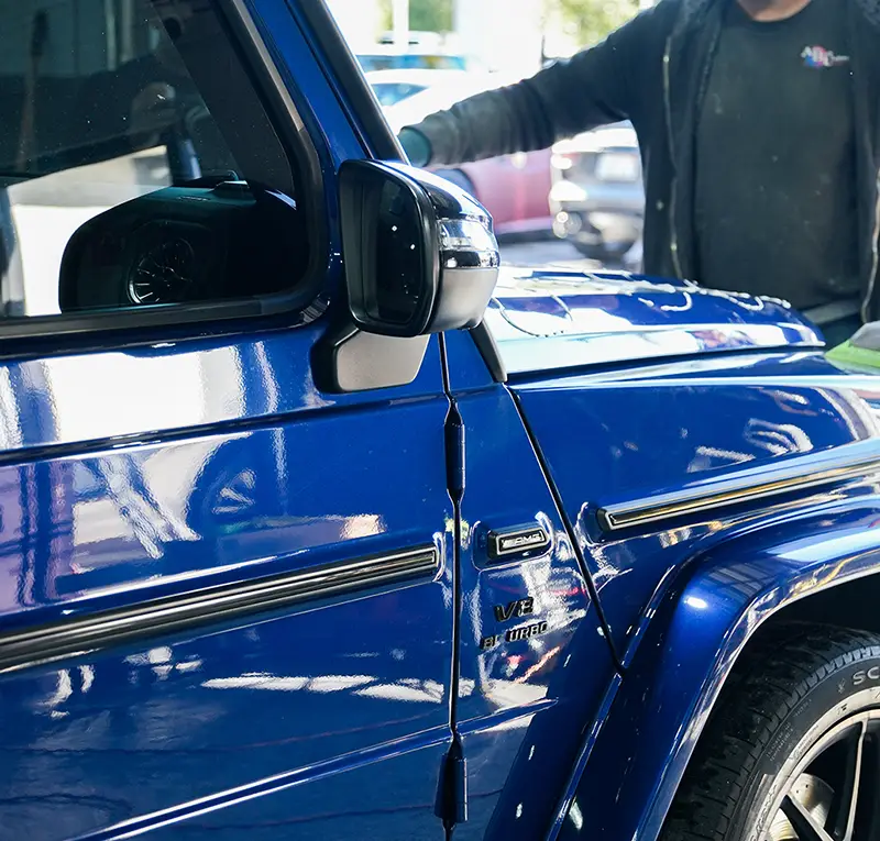 Detail view of Mercedes G-Wagon exterior following paint and body repair in Simi Valley
