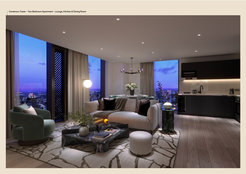 Centenary Tower - Two Bedroom Apartment - Lounge, Kitchen & Dining Room