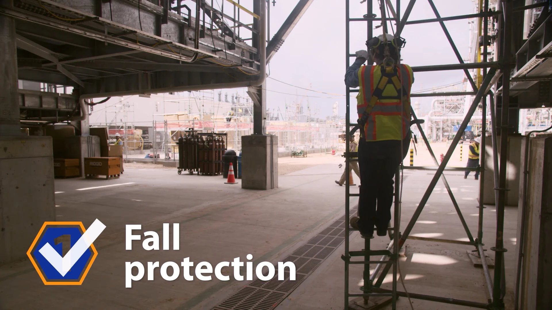 2D HSE character climbing ladder correctly in employee training videos