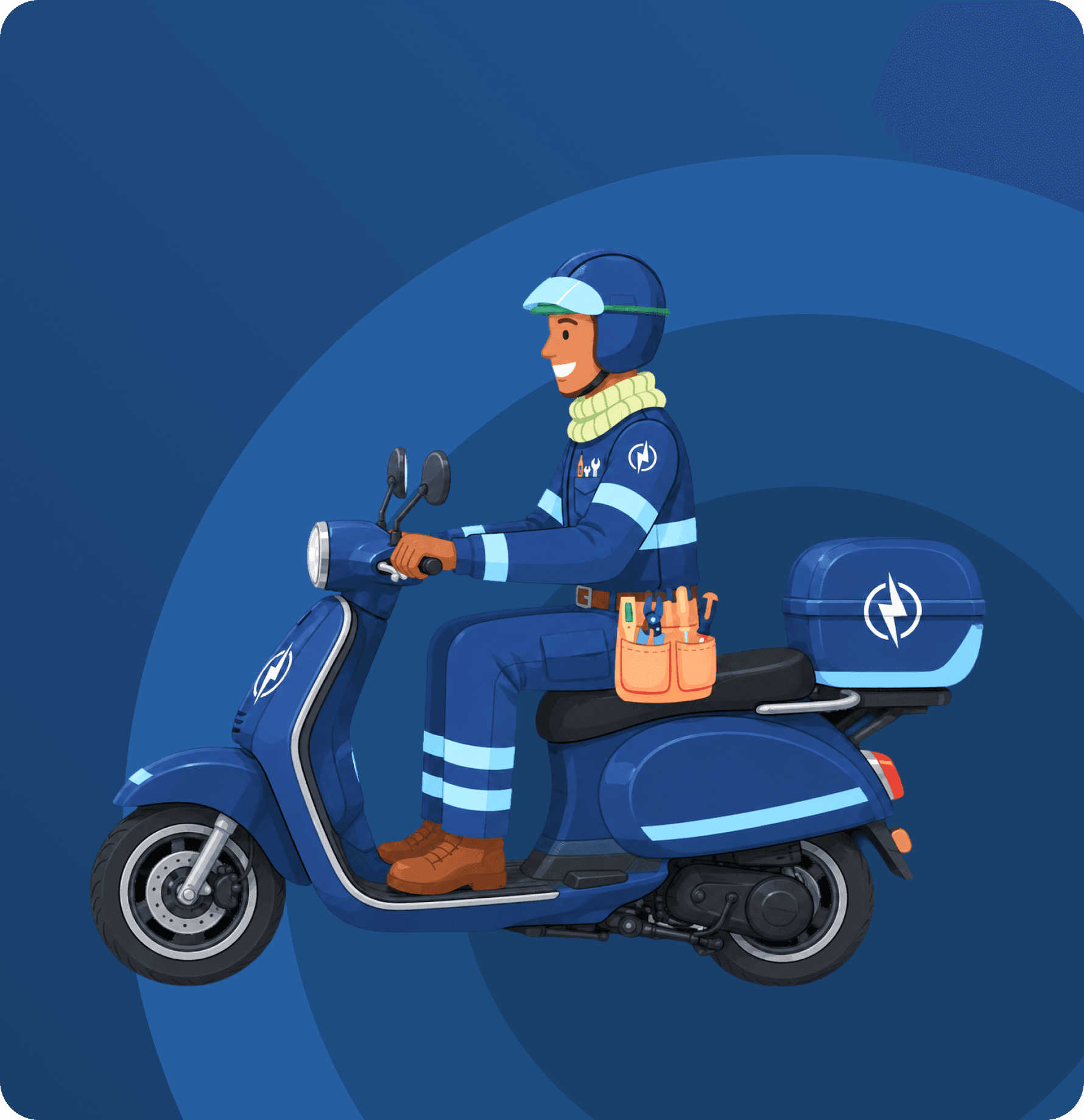 Illustration of a electricity man driving scooter