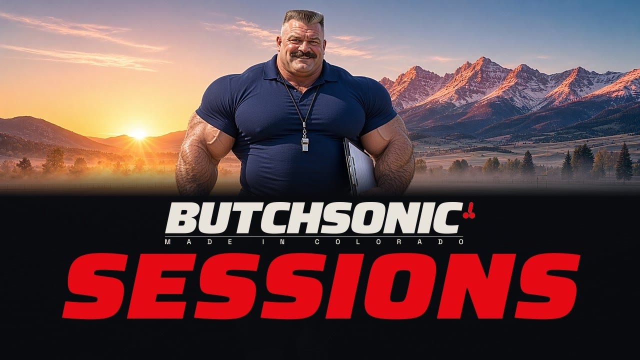 butchsonic sessions cover: the coach in a navy polo with a whistle, Colorado mountains at sunrise