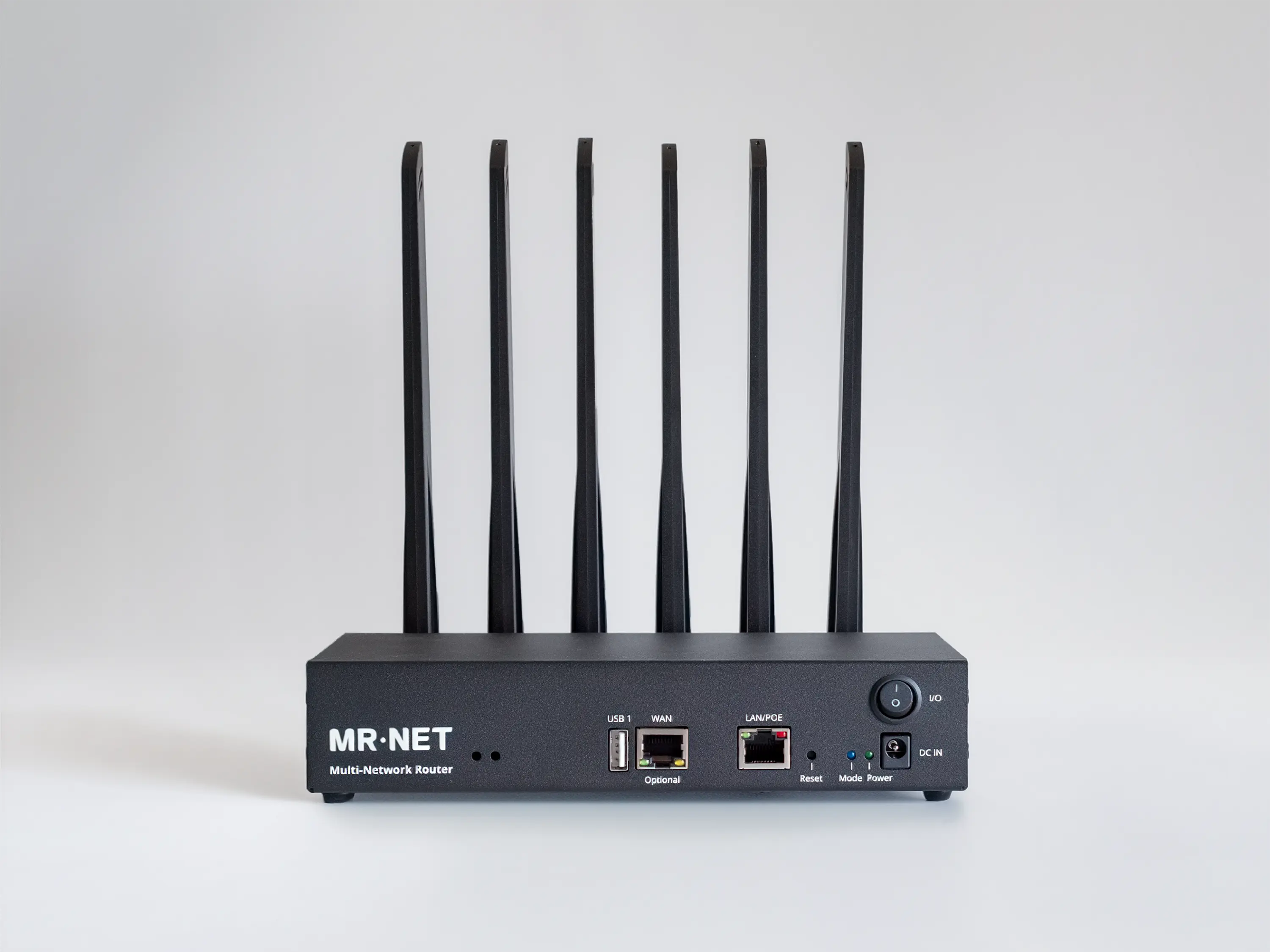 Black MRNET 004 IoT compact cellular bonding router for industrial applications and retail backup internet