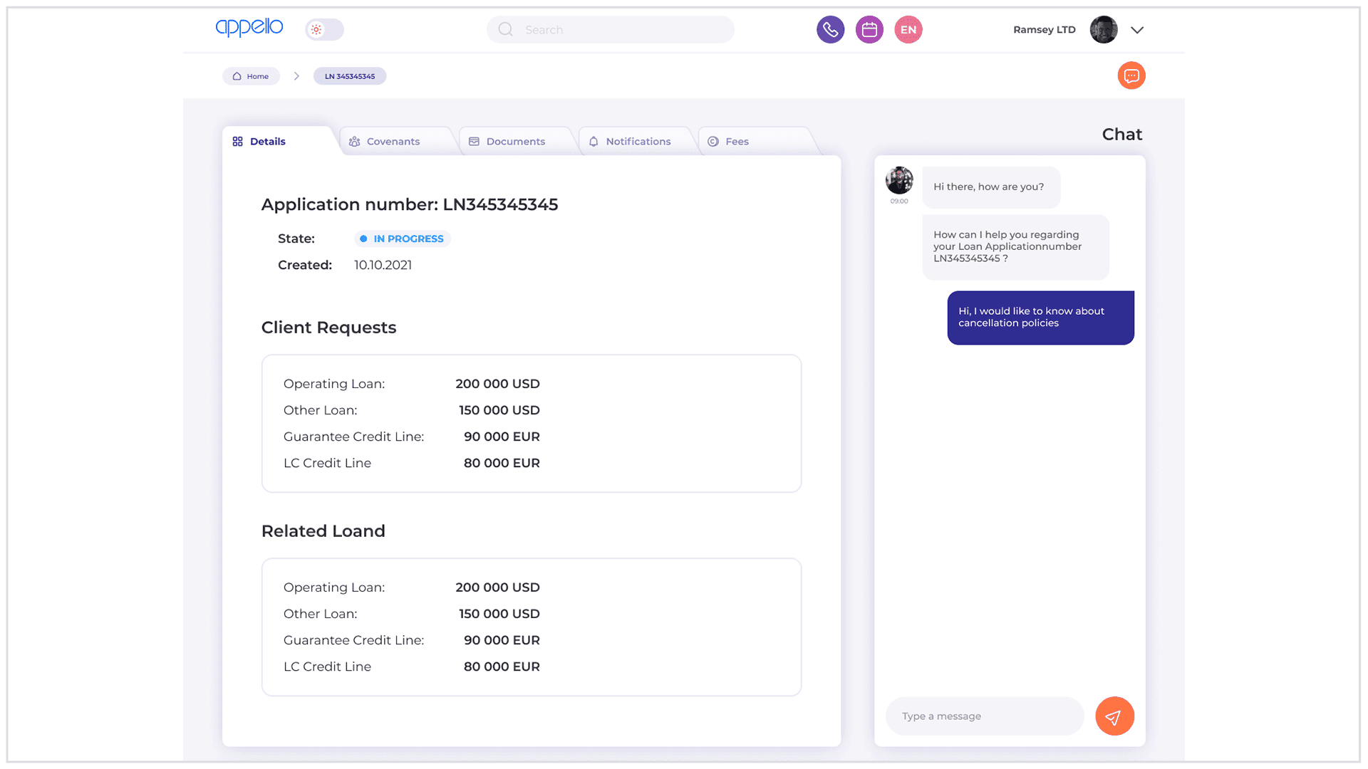 Screenshot from the Appello system showing a dashboard.