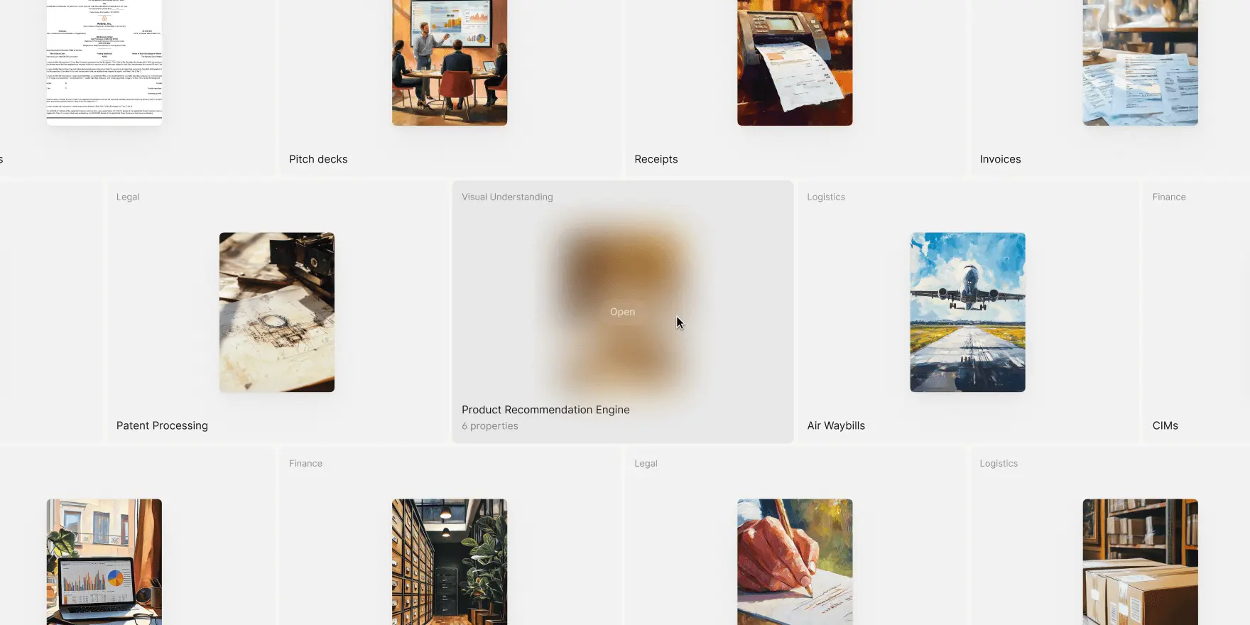 Visual Understanding card with a blurred image and text "Open"