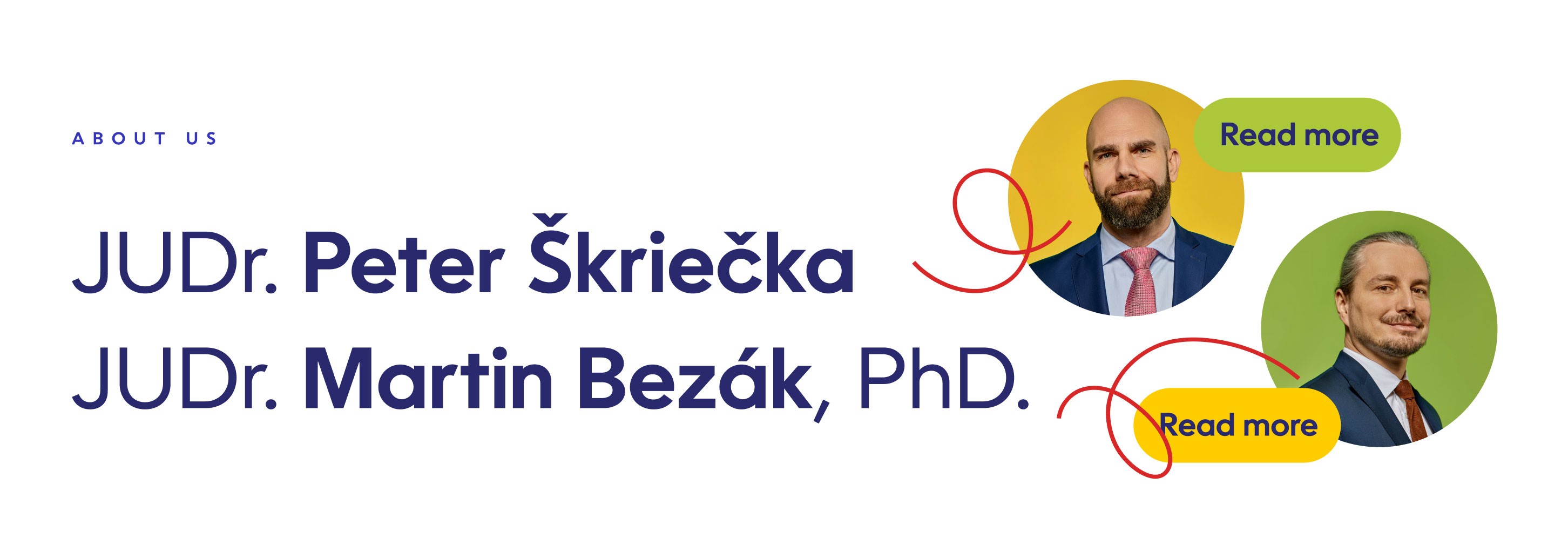 Screenshot from the Ettor & Niess website showing the About Us section with portraits of attorneys Peter Škriečka and Martin Bezák