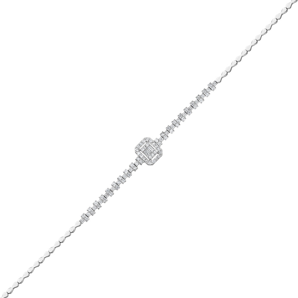 Assos 0.57 Karat Pırlanta Baget Taşlı 14 Ayar Beyaz Altın Bileklik