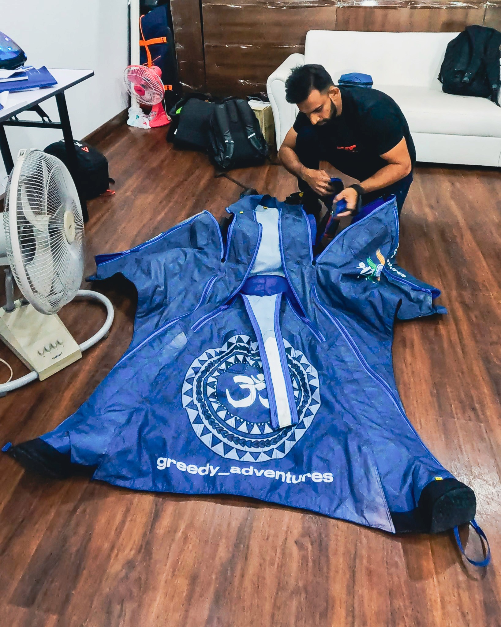 Wingsuit gear laid out ready for jump