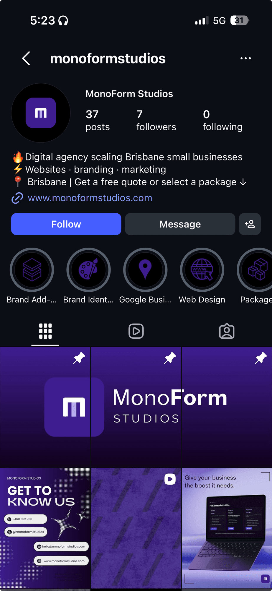 MonoForm Studios Instagram profile