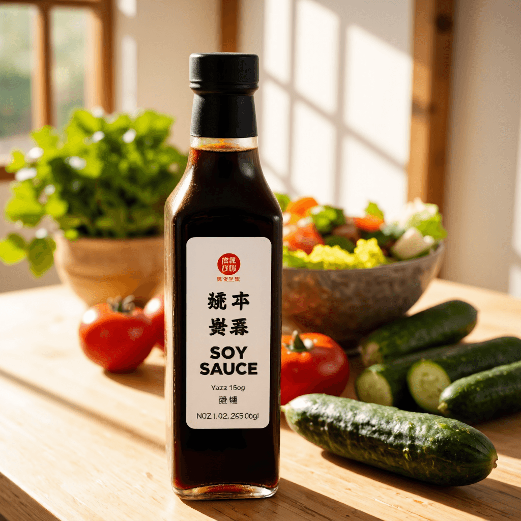 product photography of a bottle of soy sauce