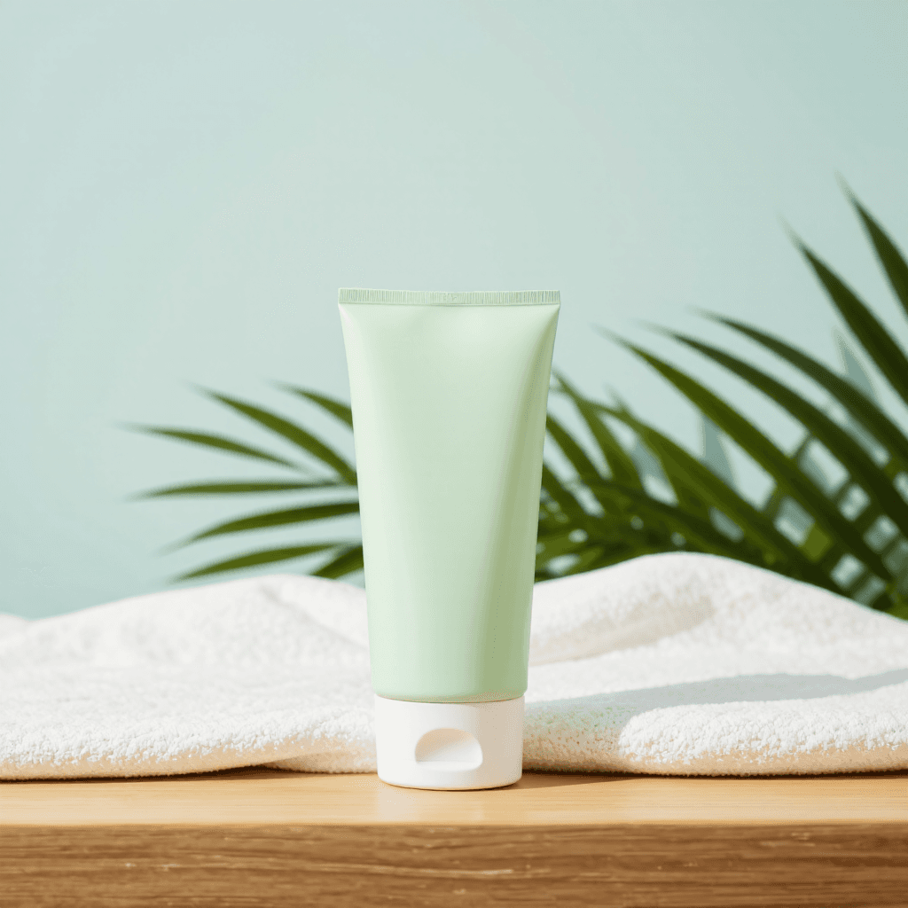 product photography of a tube of sunscreen lotion for skin protection