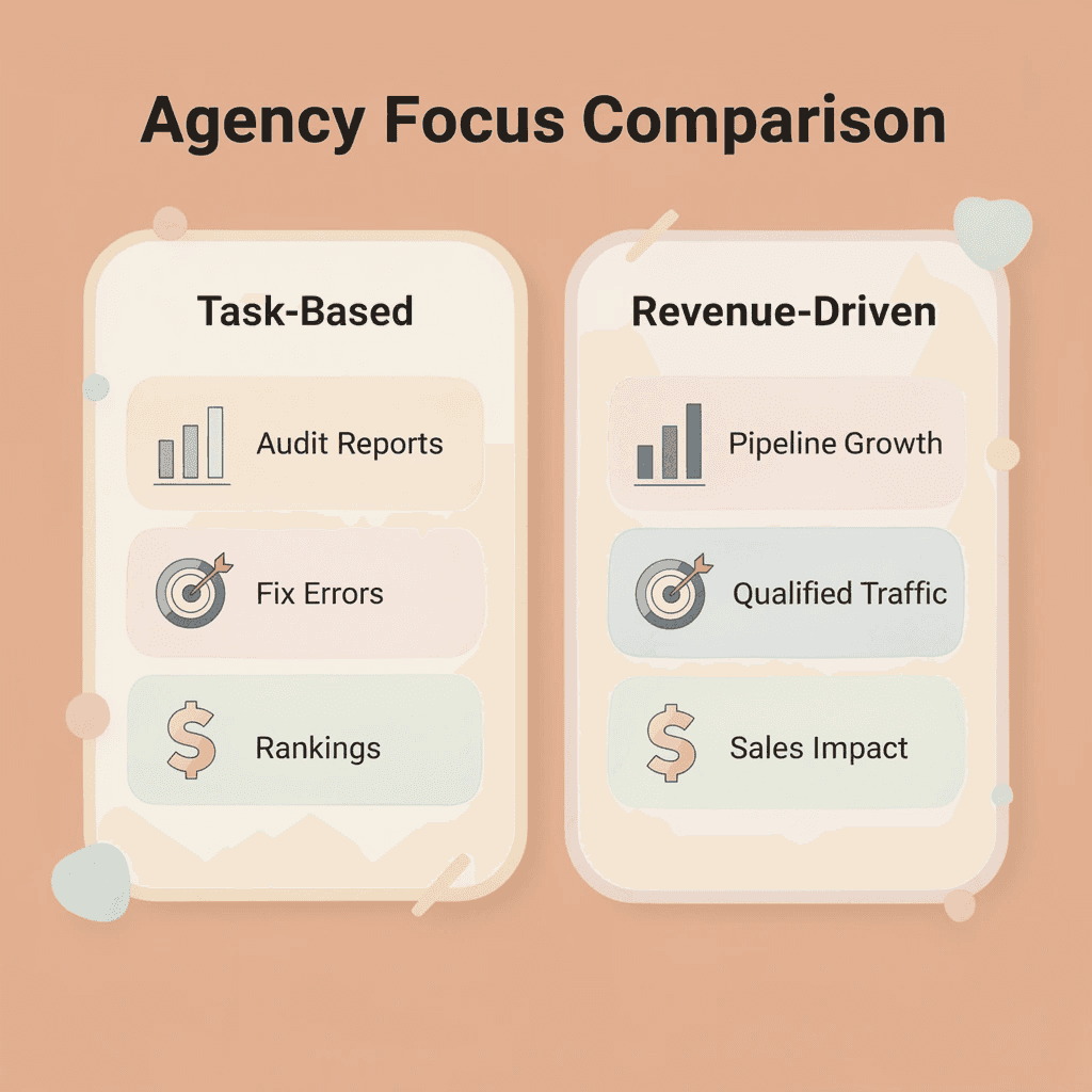 Comparison between task-based and revenue-driven SEO agencies