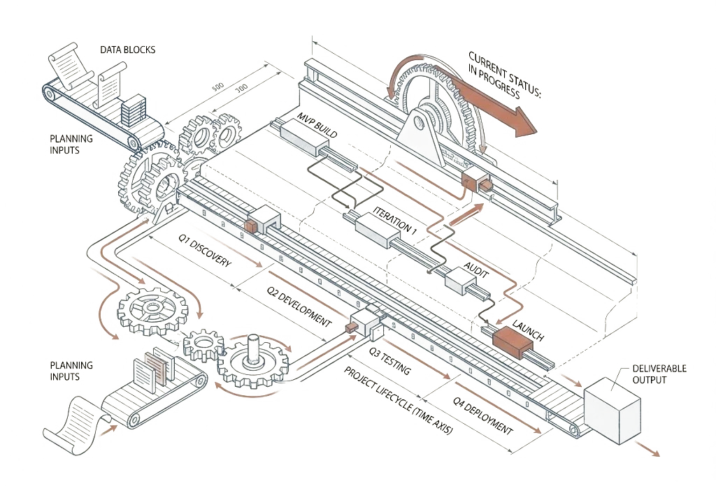 Illustration showing process of building blockchain system