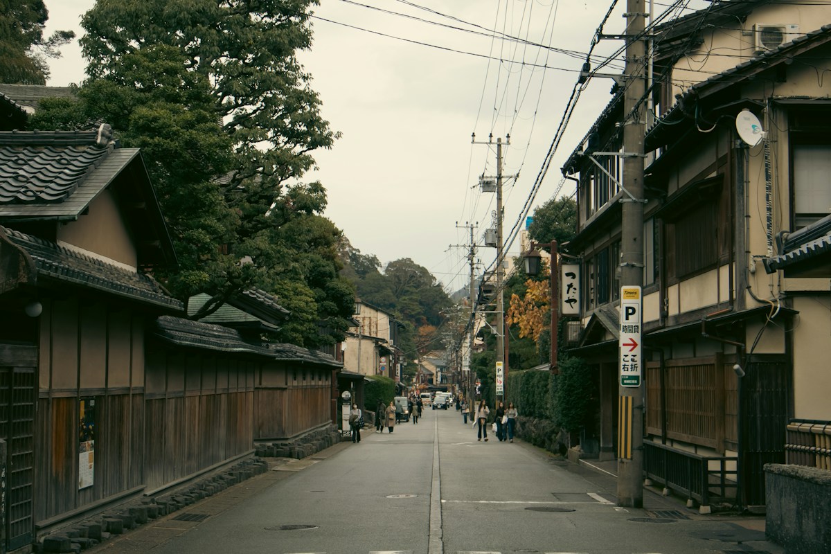 A quiet street lined with traditional Japanese houses