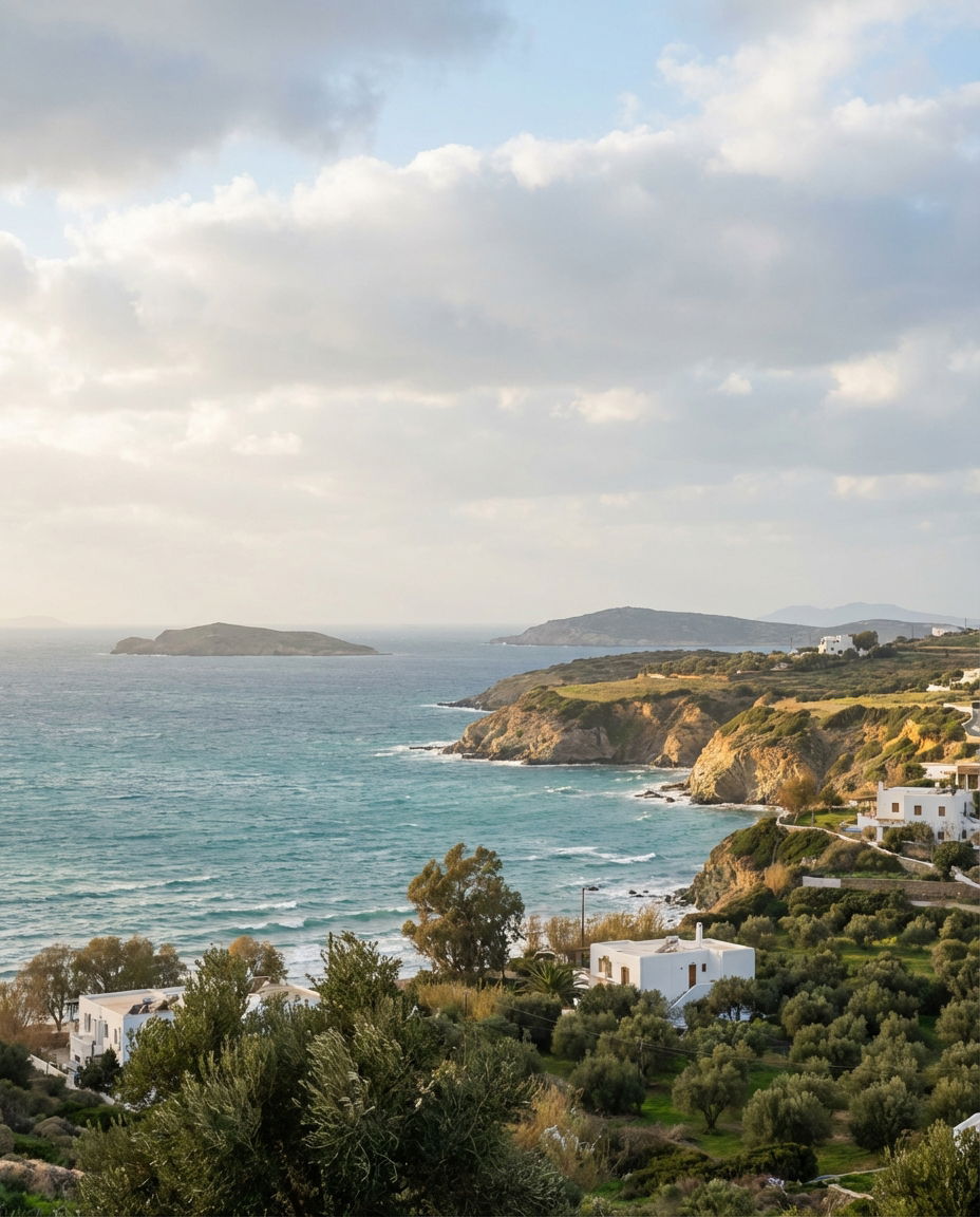 Mild winter weather over Greece with sun light clouds and gentle winds.