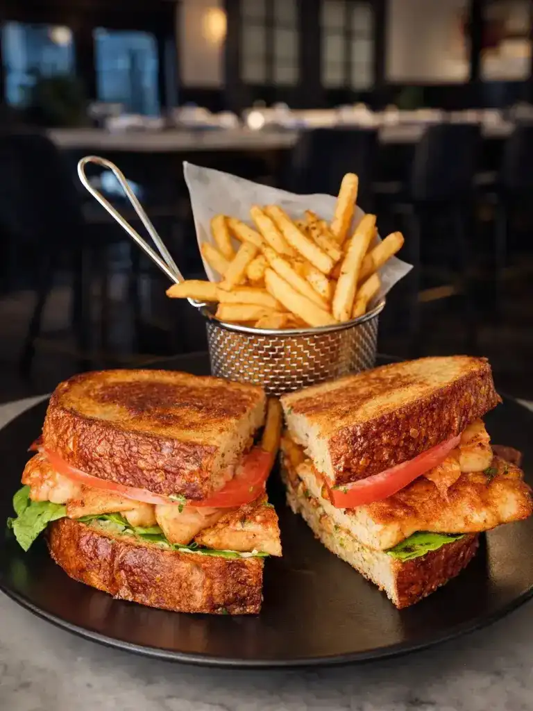 Grilled sandwich served with crispy fries at Pain D’Avignon.