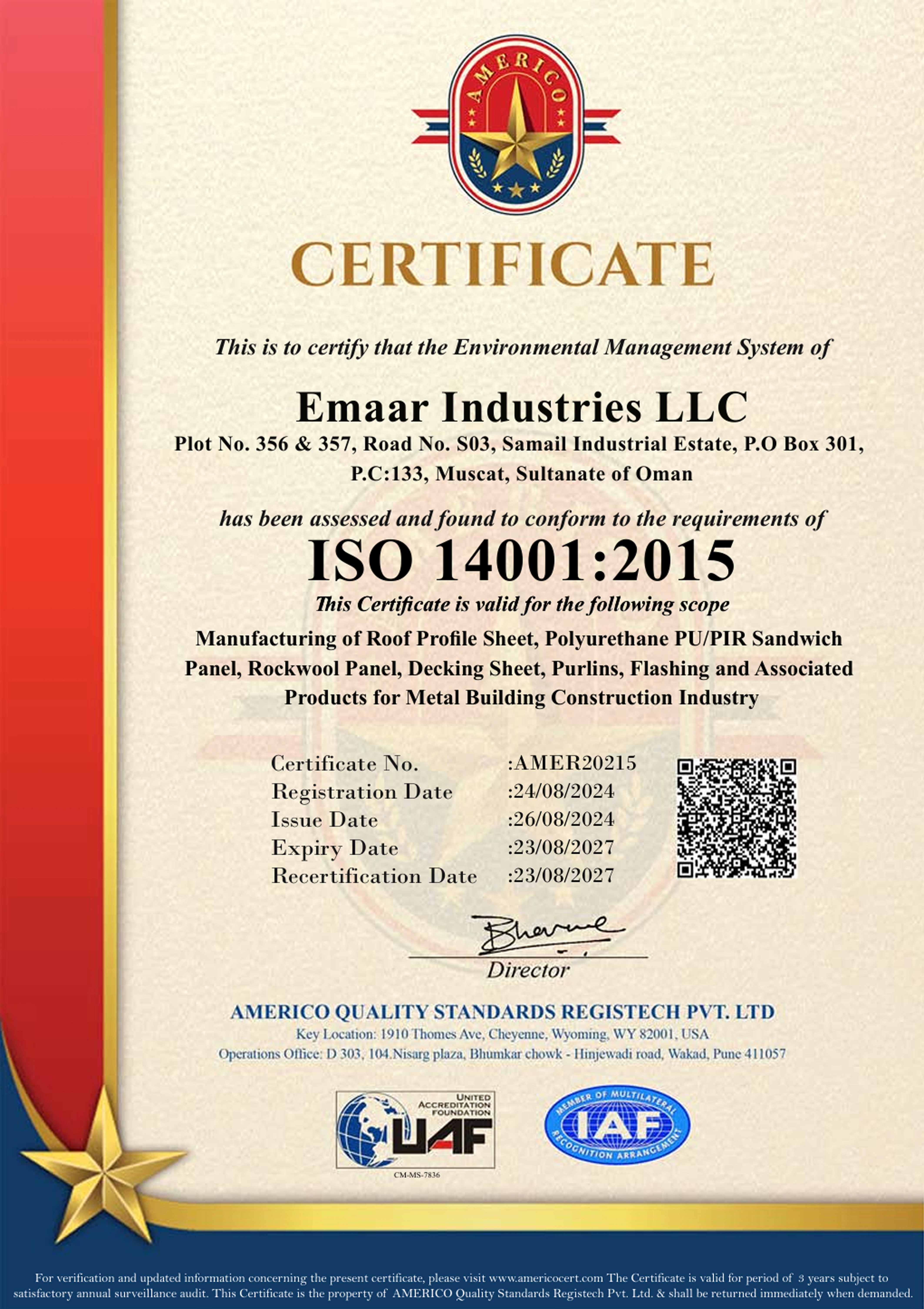 Emaar Industries ISO 14001 Certificates
